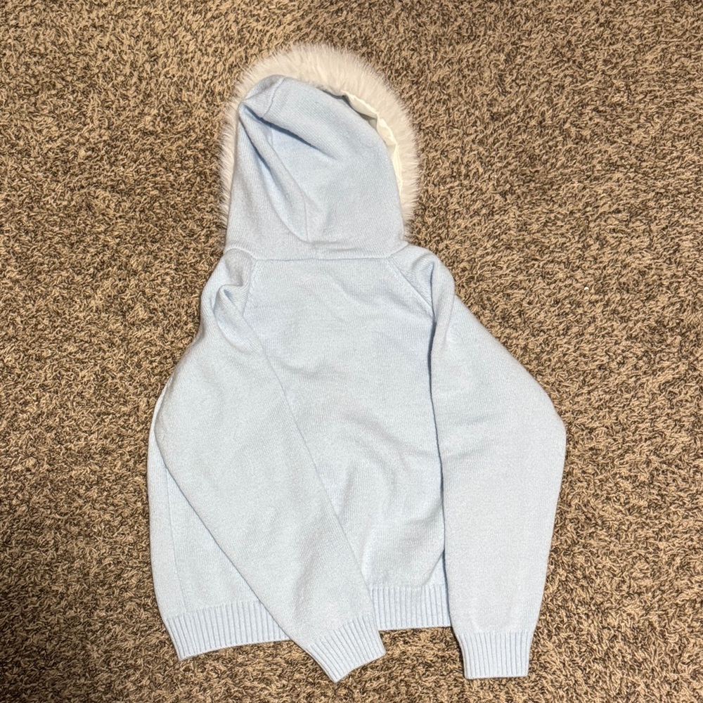Light Blue Jacket with Faux Fur Hood - Picture 5 of 5